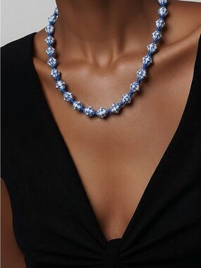 Chinese Hand Painted & Hand Knotted Porcelain Beaded 24” Necklace